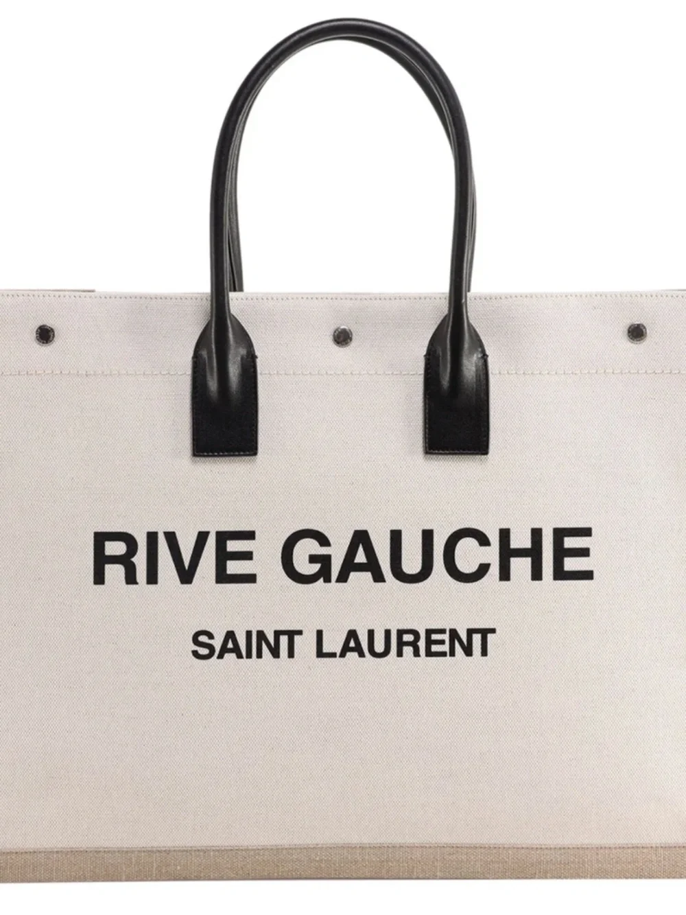 Saint Laurent YSL Rive Gauche White Black Canvas Logo Leather Tote Bag